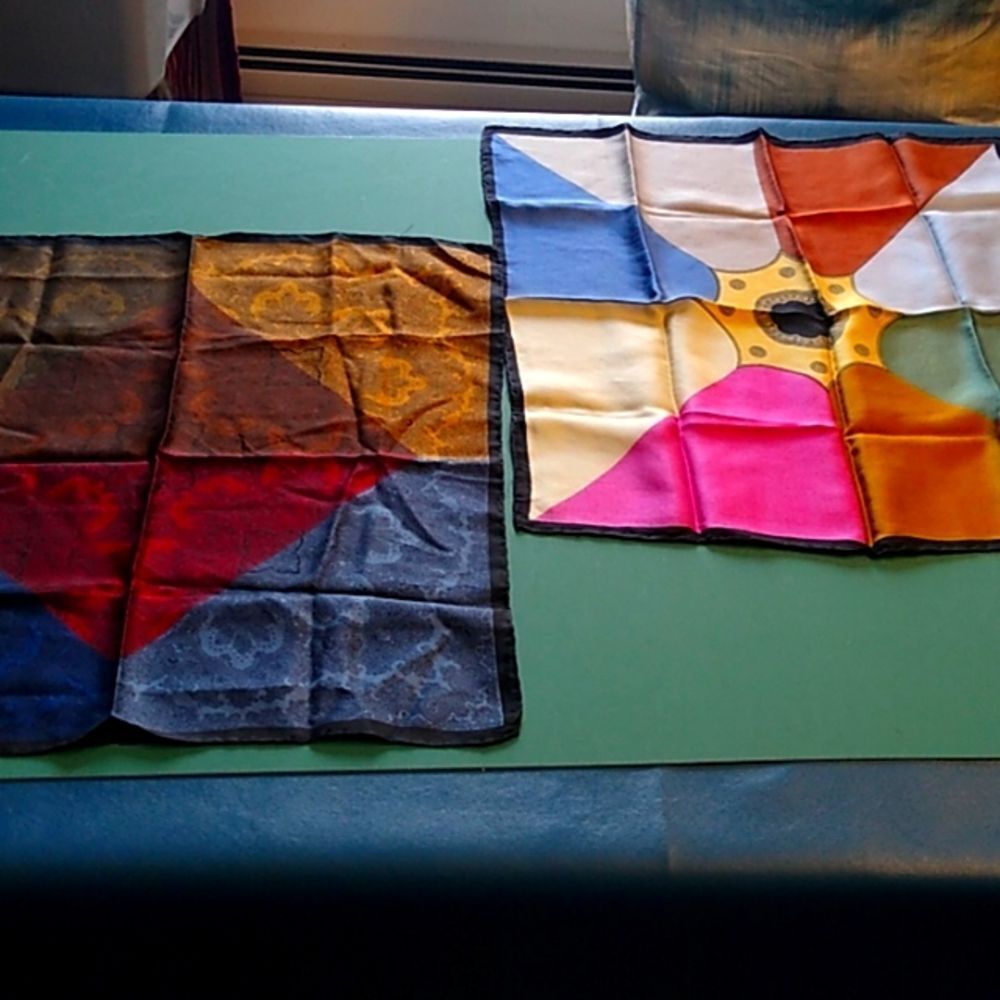 Vintage Silk Block & Paisley Color 18 x 18 inch Scarfs Cottagecore Colorful